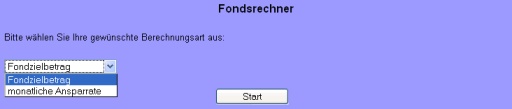 aktueller Screenshot der Auswahlmaske aus dem Fondsrechner