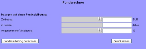 aktueller Screenshot eines Eingabefensters aus dem Fondsrechner