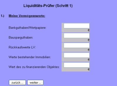 aktueller Screenshot aus dem Liquiditätsprüfer